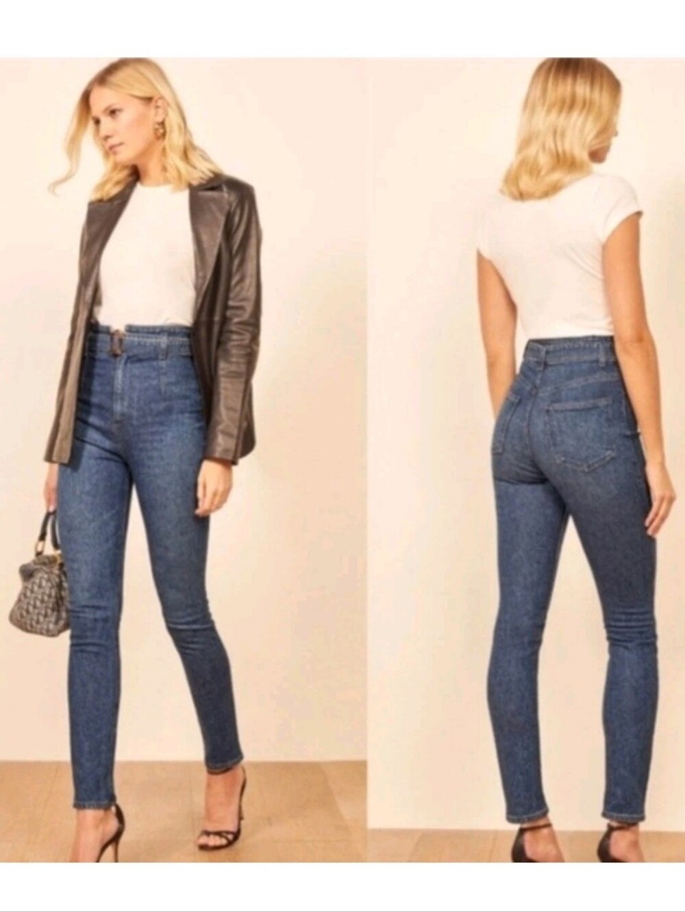Reformation Kayo High Skinny Jeans Womens 23 Blue Erie Wash Denim Belted Stretch